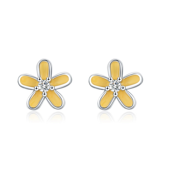 Wholesale S925 Silver Gentle Lady Style Simple Single Diamond Flower Earrings For Women With Electroplating