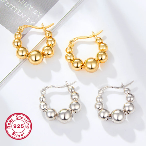 Wholesale S925 Silver Geometric Ball Beaded Earrings For Women With Electroplating Treatment