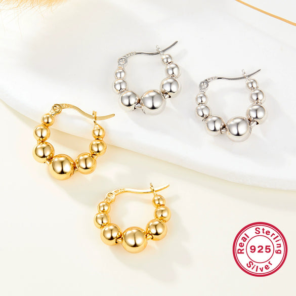 Wholesale S925 Silver Geometric Ball Beaded Earrings For Women With Electroplating Treatment