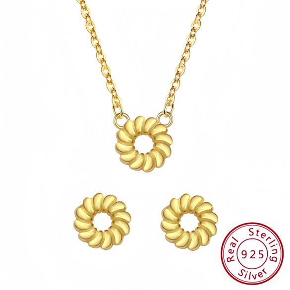 Wholesale S925 Silver Geometric Donut Earrings And Necklace For Female