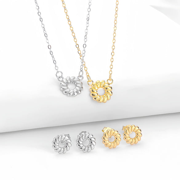 Wholesale S925 Silver Geometric Donut Earrings And Necklace For Female