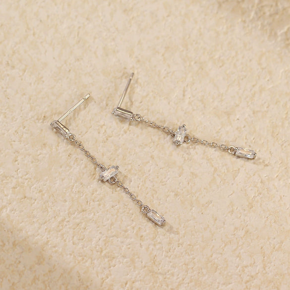 Wholesale S925 Silver Geometric Long Tassel Zircon Earrings For Women Highend Style