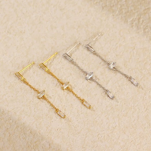 Wholesale S925 Silver Geometric Long Tassel Zircon Earrings For Women Highend Style