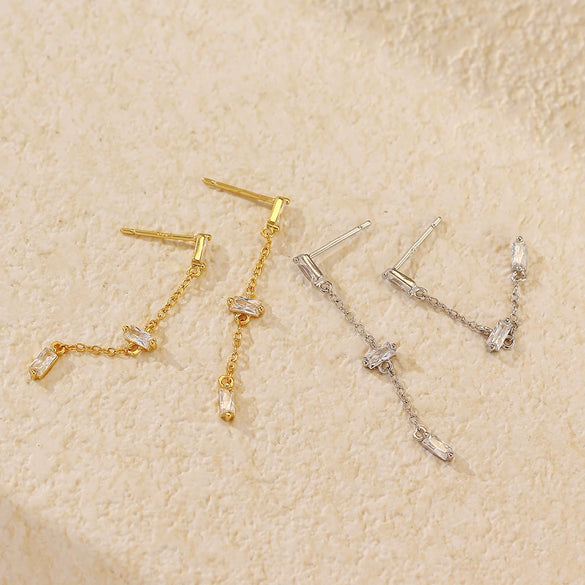 Wholesale S925 Silver Geometric Long Tassel Zircon Earrings For Women Highend Style