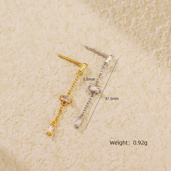 Wholesale S925 Silver Geometric Long Tassel Zircon Earrings For Women Highend Style