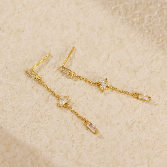 Wholesale S925 Silver Geometric Long Tassel Zircon Earrings For Women Highend Style