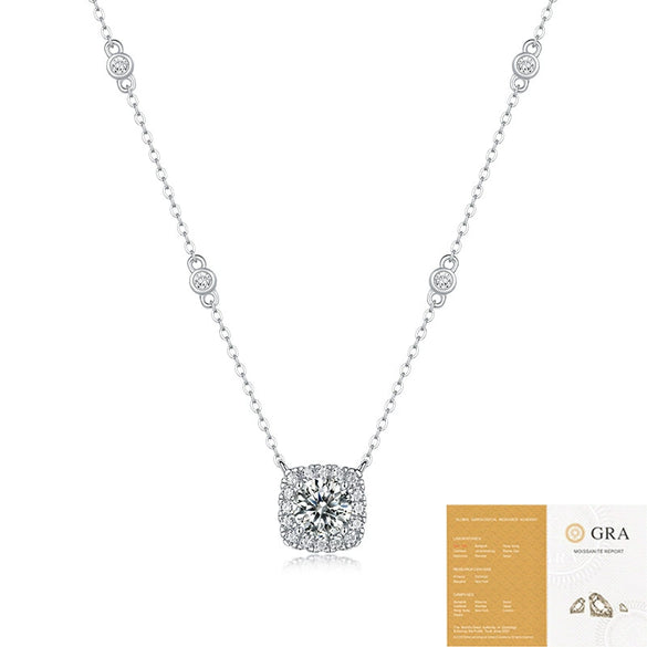 Wholesale S925 Silver Geometric Moissanite Inlay Dream Pendant Fashion Clavicle Necklace
