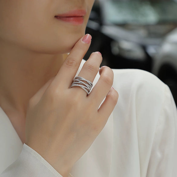 Wholesale S925 Silver Geometric Ring Set With Diamonds