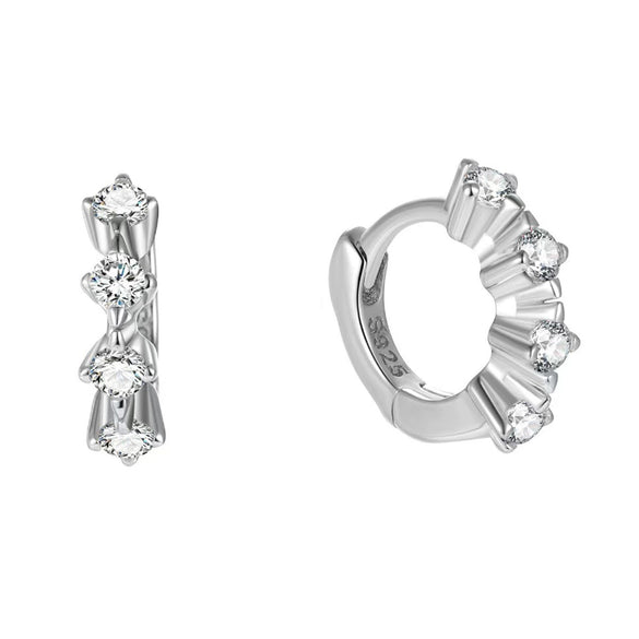 Wholesale S925 Silver Geometric Round Earring With Row Drill And Ear Buckle Set With Diamonds