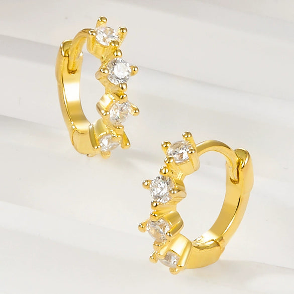 Wholesale S925 Silver Geometric Round Earring With Row Drill And Ear Buckle Set With Diamonds