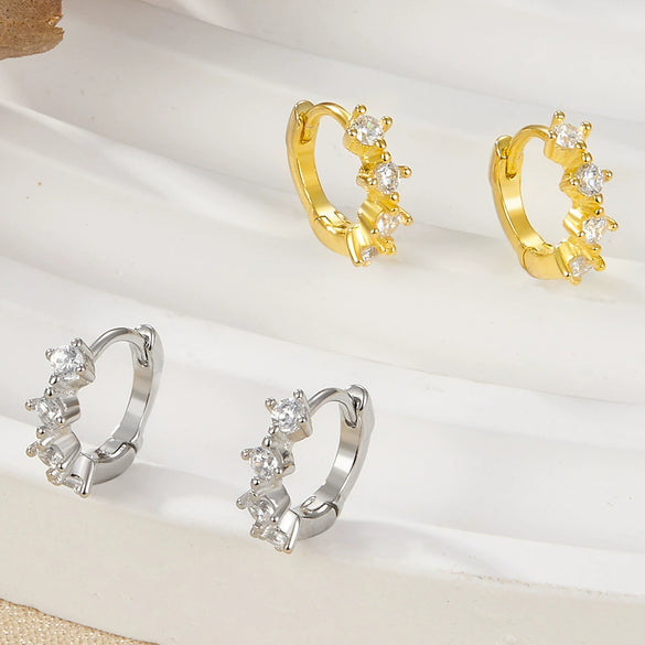 Wholesale S925 Silver Geometric Round Earring With Row Drill And Ear Buckle Set With Diamonds