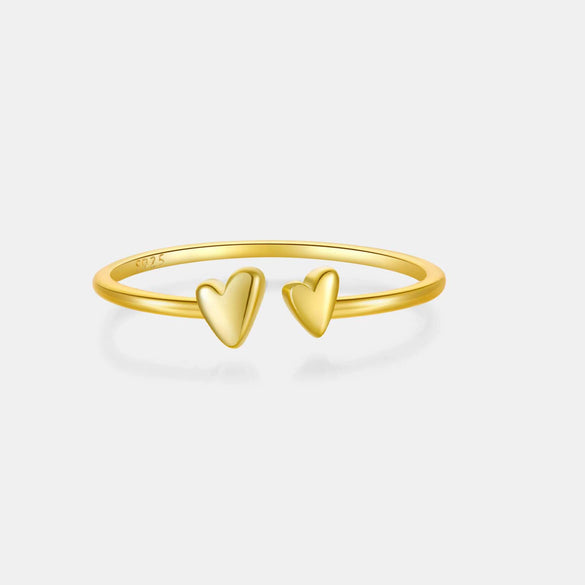 Wholesale S925 Silver Glossy Heartshaped Open Ring With Platinum Or 18K Gold Electroplating In Classic Cold Style For Women And Unisex