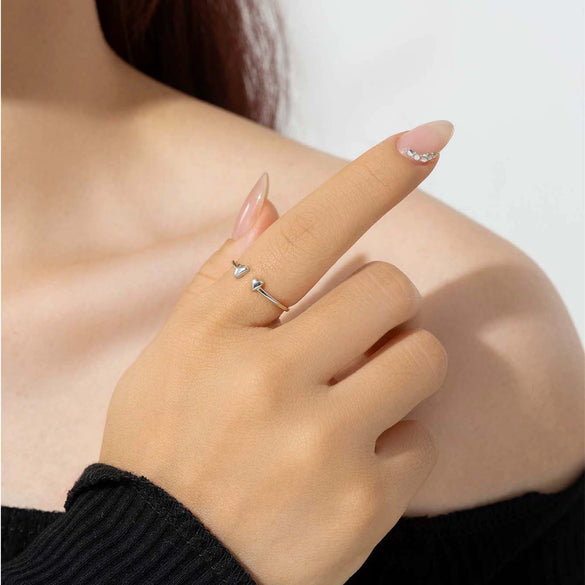 Wholesale S925 Silver Glossy Heartshaped Open Ring With Platinum Or 18K Gold Electroplating In Classic Cold Style For Women And Unisex