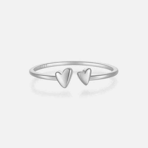 Wholesale S925 Silver Glossy Heartshaped Open Ring With Platinum Or 18K Gold Electroplating In Classic Cold Style For Women And Unisex