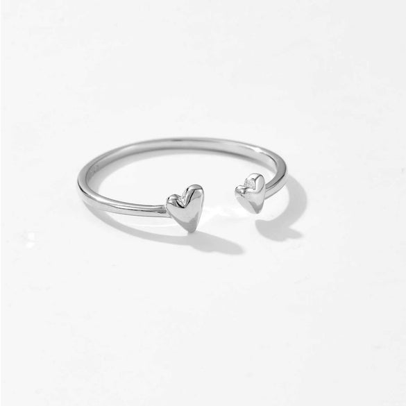 Wholesale S925 Silver Glossy Heartshaped Open Ring With Platinum Or 18K Gold Electroplating In Classic Cold Style For Women And Unisex