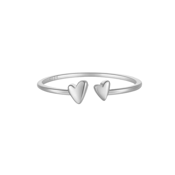 Wholesale S925 Silver Glossy Heartshaped Open Ring With Platinum Or 18K Gold Electroplating In Classic Cold Style For Women And Unisex