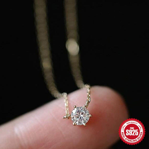 Wholesale S925 Silver Gold Plated Pendant Necklace With Single Diamond Six Claw Zircon Geometric Style And O Chain For Women