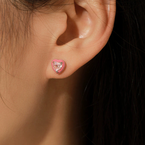 Wholesale S925 Silver Heart Shape Imitation Diamond Cute Women's Earrings