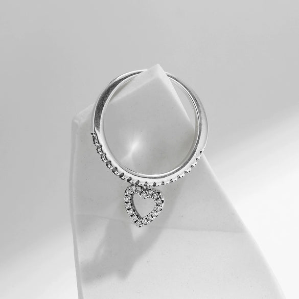 Wholesale S925 Silver Heart Shape Love Pendant Ring For Women With Shiny Diamond Design In Sweet Cool Style