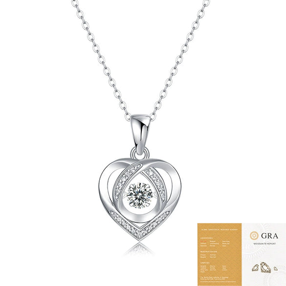 Wholesale S925 Silver Heart Shape Moissanite Pendant Necklace With Ball Chain And Electroplating