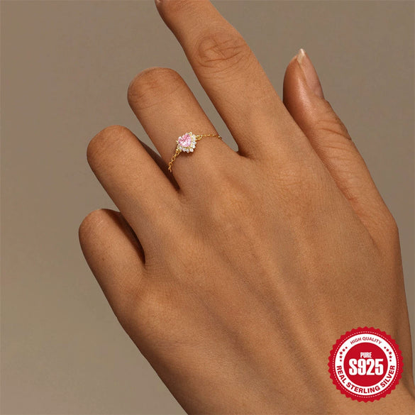 Wholesale S925 Silver Heart Shaped Fashion Niche Unique Pull Out Chain Ring With Electroplating