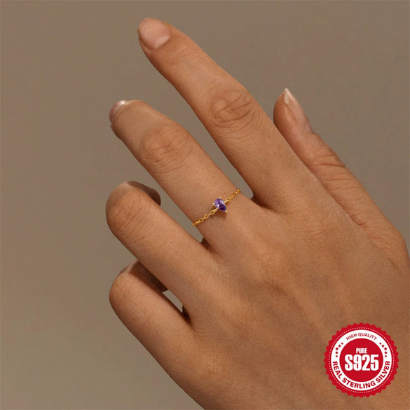 Wholesale S925 Silver Heart Shaped Fashion Niche Unique Pull Out Chain Ring With Electroplating