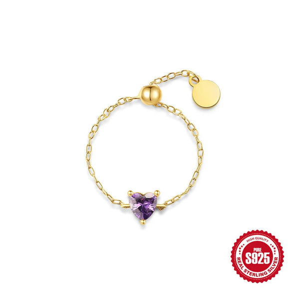 Wholesale S925 Silver Heart Shaped Fashion Niche Unique Pull Out Chain Ring With Electroplating