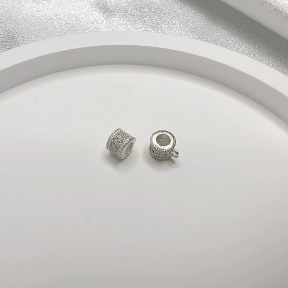 Wholesale S925 Silver Inlaid Zircon Round Perforated Spacer Loose Beads Handmade Diy Threeway Beads Pendant Connecting Ring