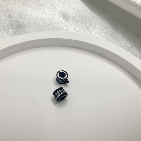 Wholesale S925 Silver Inlaid Zircon Round Perforated Spacer Loose Beads Handmade Diy Threeway Beads Pendant Connecting Ring
