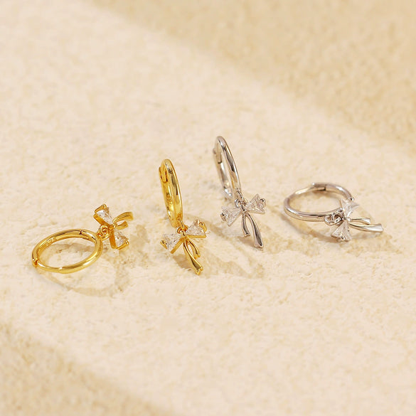 Wholesale S925 Silver Ins Bow Diamond Earrings With Electroplating For Women