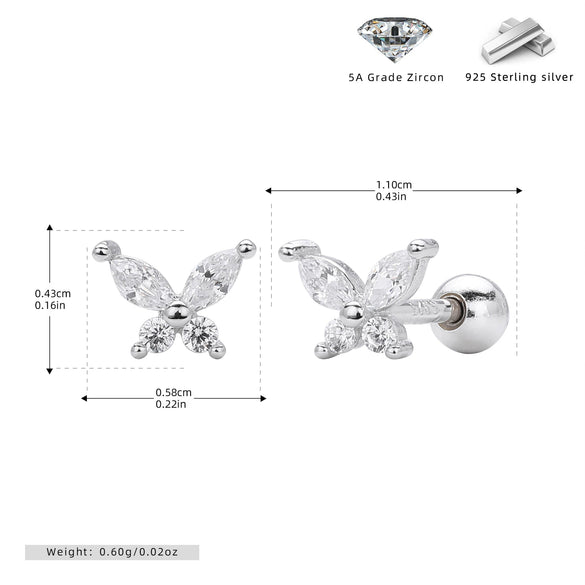 Wholesale S925 Silver Insectshaped Electroplated Butterfly Zircon Earrings Fashion Jewelry