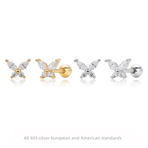Wholesale S925 Silver Insectshaped Electroplated Butterfly Zircon Earrings Fashion Jewelry