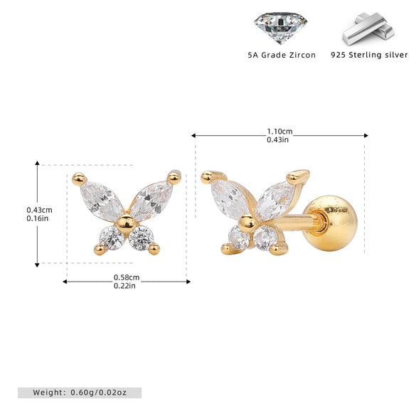 Wholesale S925 Silver Insectshaped Electroplated Butterfly Zircon Earrings Fashion Jewelry