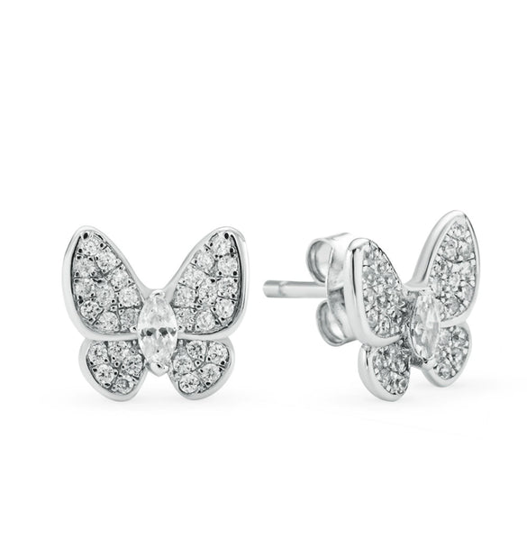 Wholesale S925 Silver Jewelry Set With Retro Elegant Blue Butterfly Pattern Inlaid With Zircon Stud Earrings Ring And Necklace For Women