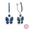 Wholesale S925 Silver Jewelry Set With Retro Elegant Blue Butterfly Pattern Inlaid With Zircon Stud Earrings Ring And Necklace For Women