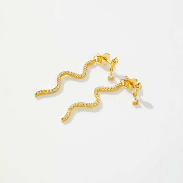 Wholesale S925 Silver Long Snake Full Diamond Earrings For Women Retro Cold Style With Platinum Or 18K Gold Electroplating