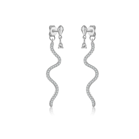 Wholesale S925 Silver Long Snake Full Diamond Earrings For Women Retro Cold Style With Platinum Or 18K Gold Electroplating