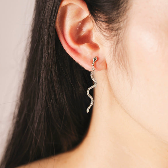 Wholesale S925 Silver Long Snake Full Diamond Earrings For Women Retro Cold Style With Platinum Or 18K Gold Electroplating