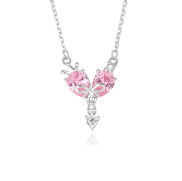 Wholesale S925 Silver Love Bow Geometric Pattern Necklace For Women