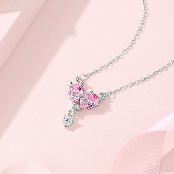 Wholesale S925 Silver Love Bow Geometric Pattern Necklace For Women