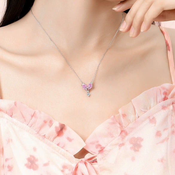 Wholesale S925 Silver Love Bow Geometric Pattern Necklace For Women