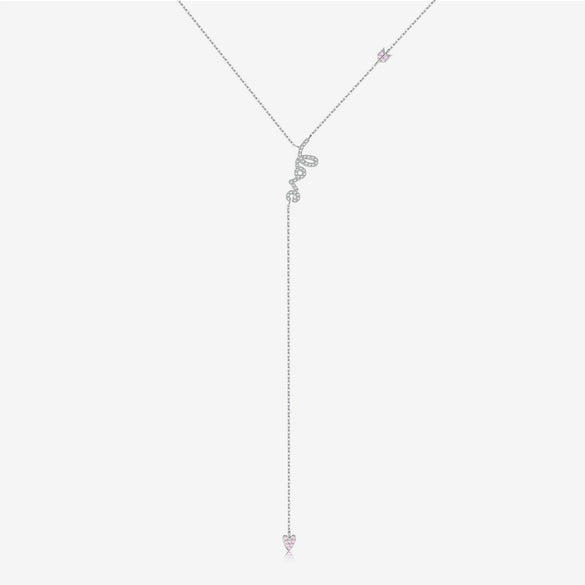Wholesale S925 Silver Love Long Tassel Necklace With English Letter Geometric Pattern Electroplated With Platinum Or 18K Gold