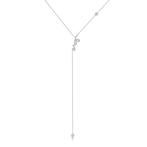 Wholesale S925 Silver Love Long Tassel Necklace With English Letter Geometric Pattern Electroplated With Platinum Or 18K Gold
