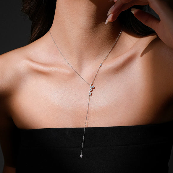 Wholesale S925 Silver Love Long Tassel Necklace With English Letter Geometric Pattern Electroplated With Platinum Or 18K Gold