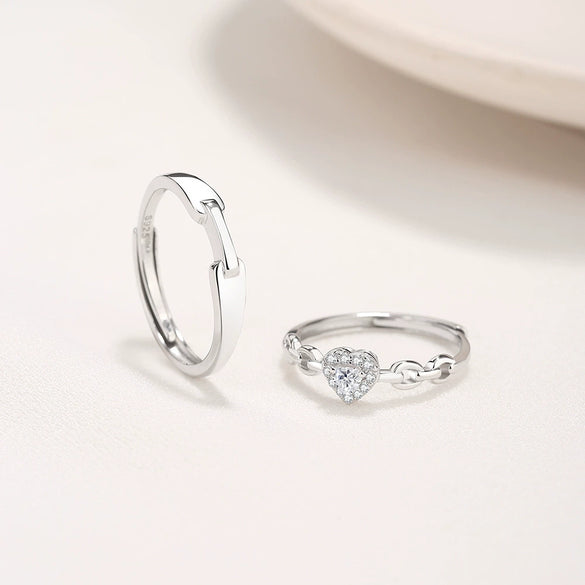 Wholesale S925 Silver Lovers Open Ring With Diamond And Heart Pattern For Men And Women