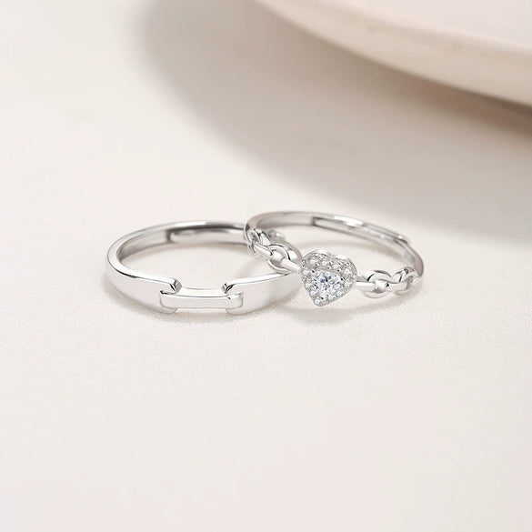 Wholesale S925 Silver Lovers Open Ring With Diamond And Heart Pattern For Men And Women