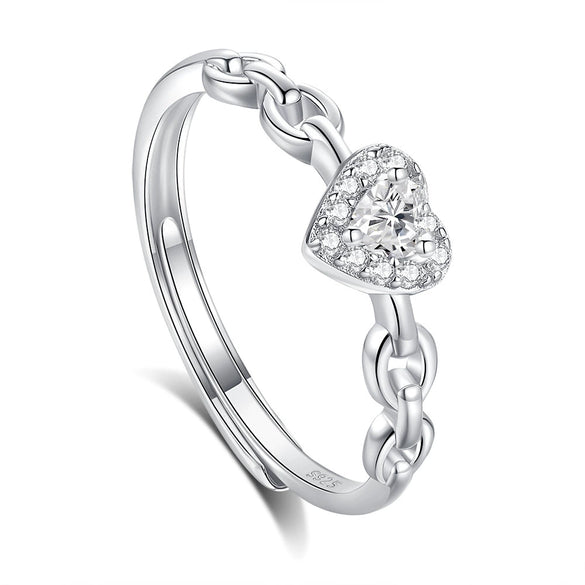 Wholesale S925 Silver Lovers Open Ring With Diamond And Heart Pattern For Men And Women