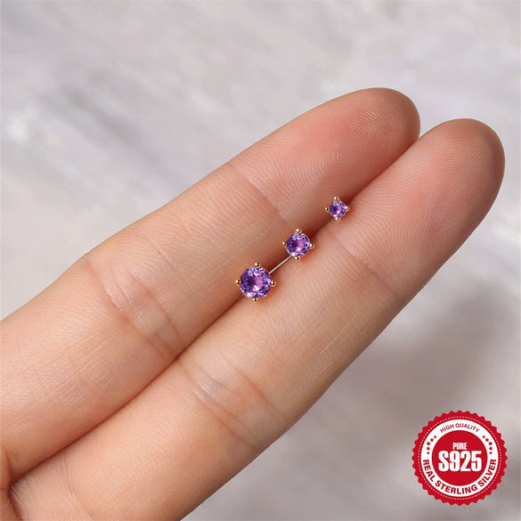 Wholesale S925 Silver Marquise Amethyst Inlaid Geometric Earrings With Zirconia For Women