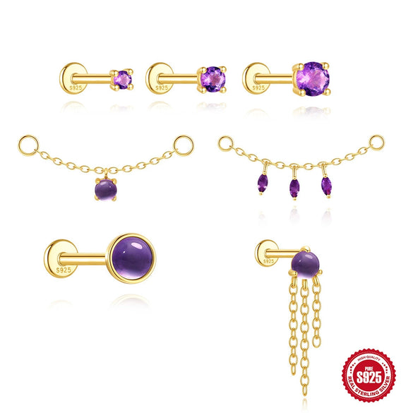 Wholesale S925 Silver Marquise Amethyst Inlaid Geometric Earrings With Zirconia For Women