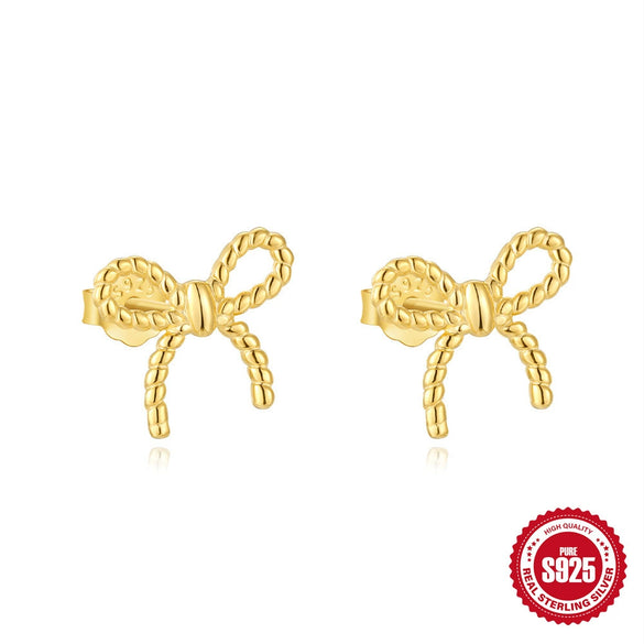 Wholesale S925 Silver Microinlaid Zircon Hemp Pattern Hollow Bow Earrings With Geometric Design